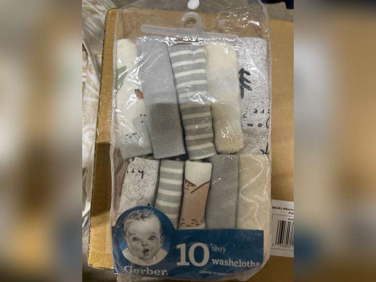 Damaged pack, Gerber Baby 10-Pack Terry Washcloths, Bear Green, One Size 10