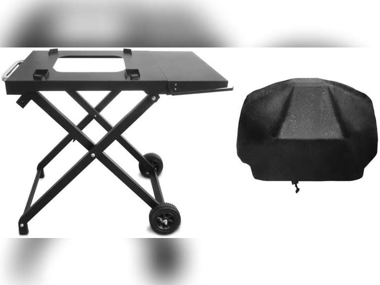 BSARTE METAL Collapsible Grill Stand and Cover Fits Ninja Outdoor XSKSTAND for Woodfire OG701 OG751 (OG700 Series) Grills with Side Shelf, Tissue Holder, Side Handle, Heavy Duty Steel Foldable Stand 240