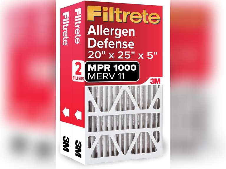 Filtrete 20x25x5 AC Furnace Air Filter, MPR 1000, MERV 11, Fits Lennox Devices, Allergen Defense, Electrostatic Air Cleaning Filter, 2-Pack (actual size 19.63 x 24.75 x 4.31 in) 50