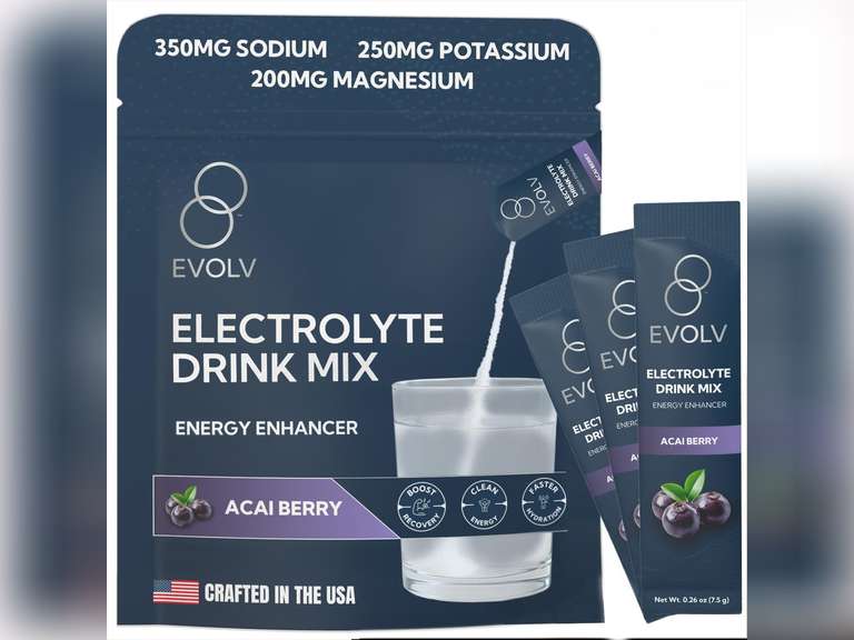 EVOLV Electrolytes Powder Packets Electrolyte Packets with Palatinose, Instant Hydration Drink for Recovery, Non-GMO Hydration Sticks for On-The-Go Use (Pack of 20) 40