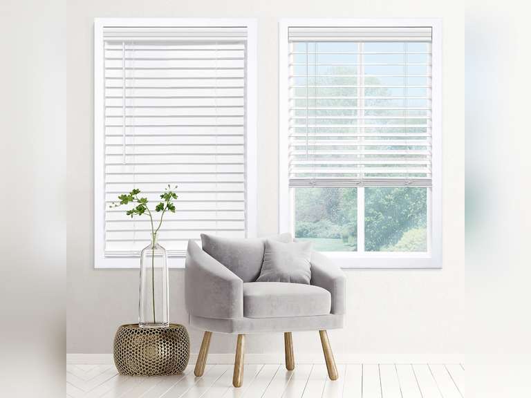 DEZ FURNISHINGS Cordless 2" Signature Faux Wood Blind, 21.75" W x 48" H, Snow White 32