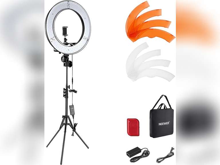 NEEWER Ring Light 18inch Kit: 55W 5600K Professional LED with Stand and Phone Holder, Soft Tube & Bag for Tattoo Lash Extension Barber Makeup Artist Studio Video Photography Lighting, RL-18 110
