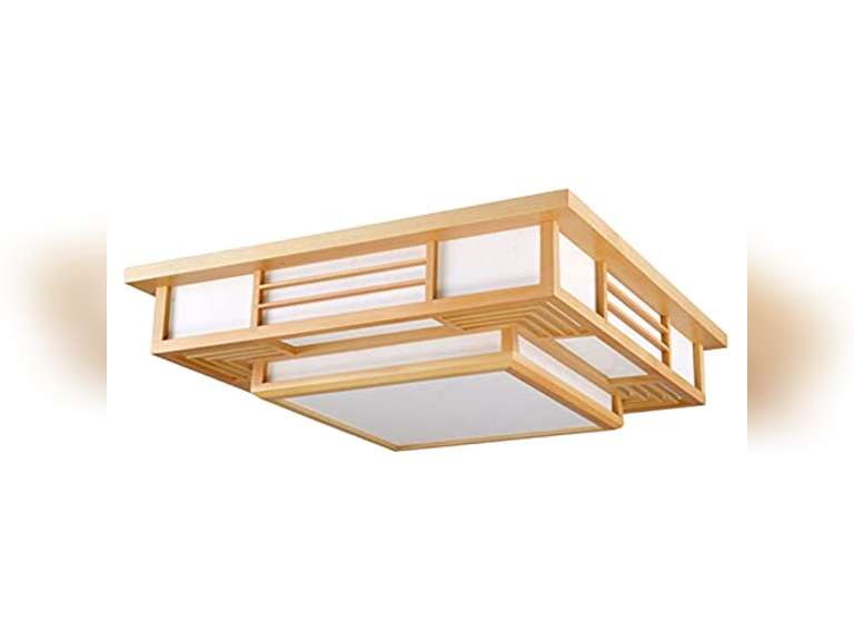 TFCFL Wood Square Tatami Ceiling Light Fixture, Japanese Style LED Light with Remote Ceiling Hanging Flush Mount Loft Close to Ceiling Lamp for Living Room Bedroom (Style 3-45 x 45 x 13CM) 68