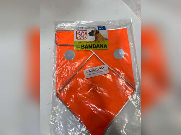 SPOT THE DOG! Reflective Bandana Bib Safety Apparel for All Dogs - Easy Fastening Closure, High Visibility Fluorescent Orange M-L 20