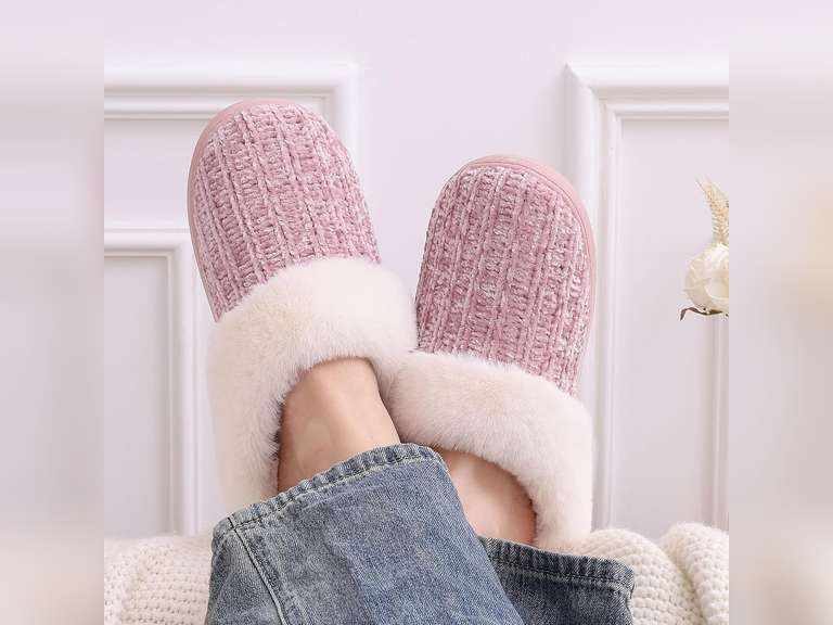 Evshine Warm Knit House Slippers for Women Comfy Wool-Like Lined Chenille Slippers with Memory Foam and Indoor Outdoor Soles, size 8-9 11