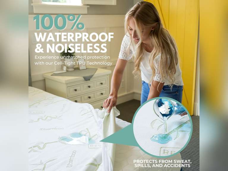 Rest Line Premium Bamboo Waterproof Mattress Protector TwinXL Size 39X80 - 100% Viscose from Bamboo, Hypoallergenic, Cooling Mattress Pad Cover, Soft & Breathable Fitted Sheet Style up to 18" Deep (similar model) 40