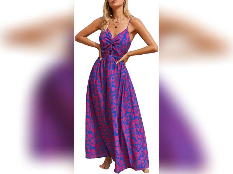 CUPSHE Women's Maxi Dress Floral Print Twisted V Neck Sleeveless Long Dress Summer Casual Dress size M 48