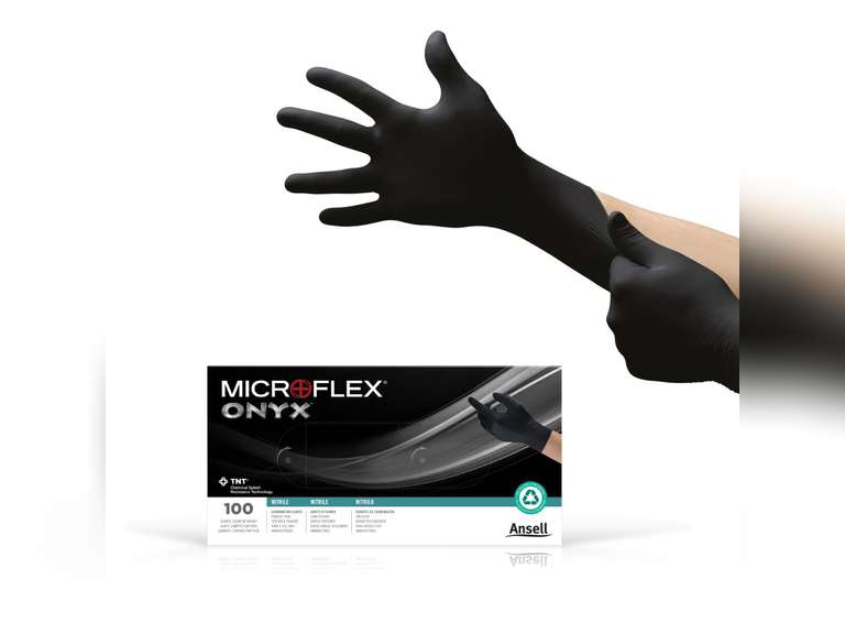 Ansell MICROFLEX Onyx N64 Disposable Nitrile Exam Gloves for Automotive, Metal Fabrication - Med, Black (Box of 100) 17