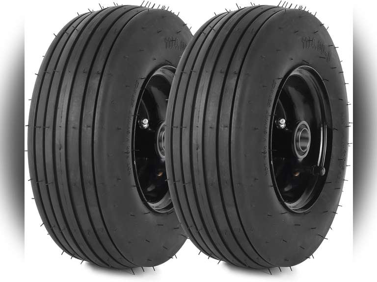 AR-PRO (2-Pack) 11x4.00-5 Tire and Wheel Assembly, 11x4-5 Lawnmower Tire (4-Ply) and Rim with Tube, 3.4 Centered Hub with 3/4 Bearings, Universal Lawn Mower/Yard Tractor Turf Tires 49