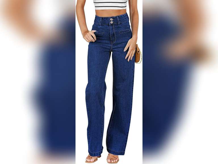 Sidefeel Women's Jeans High Waisted Straight Leg Stretchy Jeans Trendy Welt Pockets Loose Wide Leg Zimbaplatinum Denim Pantsj size 14 39