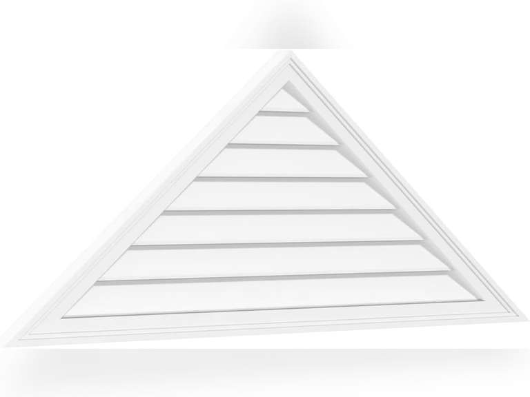 48"W x 16"H Triangle Surface Mount PVC Gable Vent 8/12 Pitch: Functional, w/ 2"W x 1-1/2"P Brickmould Frame 223