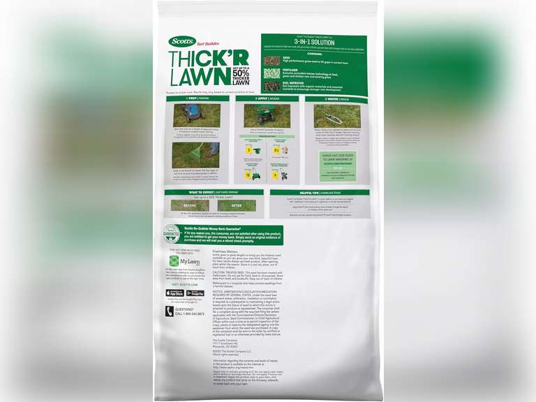 Scotts Turf Builder Thick'R Lawn Sun and Shade, Combination Seed, Fertilizer and Soil Improver, Thickens Thin Grass, 40 lbs. 58