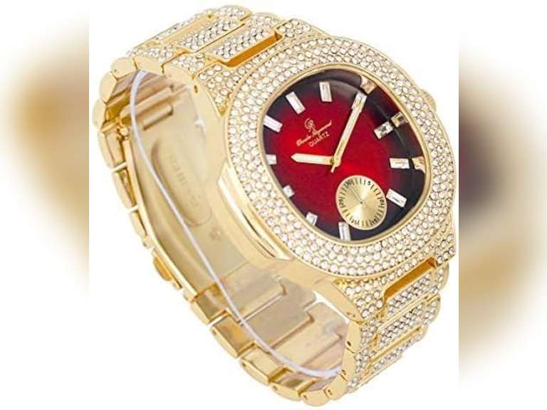 Charles Raymond Blinged Out Oblong Case Metal Mens Watch with Blinged Out Bracelet Set - 8475BM 30