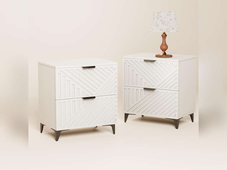 (Similar)Fluted Nightstand Set of 2 with 2 Drawers, Side End Table, Small Accent Storage Cabinet,Modern Night Stand Bedside Table for Bedroom,White 130