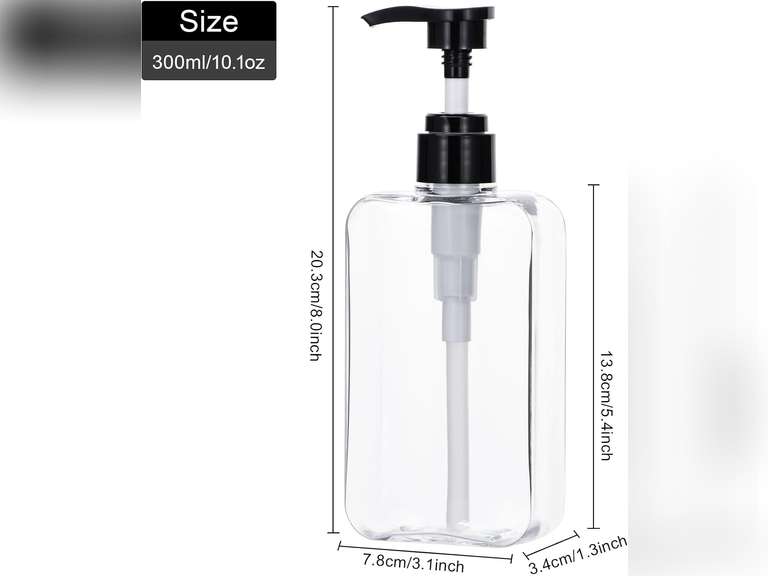 Yebeauty Pump Bottle Dispenser, 3 Pack 10oz 300ml Clear Refillable Shampoo and Conditioner Bottles Dispenser, Empty Plastic Shower Hand Soap Dispenser Lotion Container for Bathroom Kitchen 10