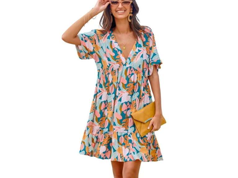 CUPSHE Women's Mini Dress Soft Tropics Short Sleeve Summer Dress,XL 40