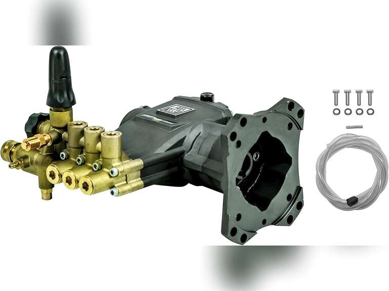 AAA 90034 Horizontal Triplex Plunger Replacement Pressure Washer Pump Kit, 4400 PSI, 4.0 GPM, 1" Shaft, Includes Hardware and Siphon Tube, for Industrial Gas Powered Machines, Black 284