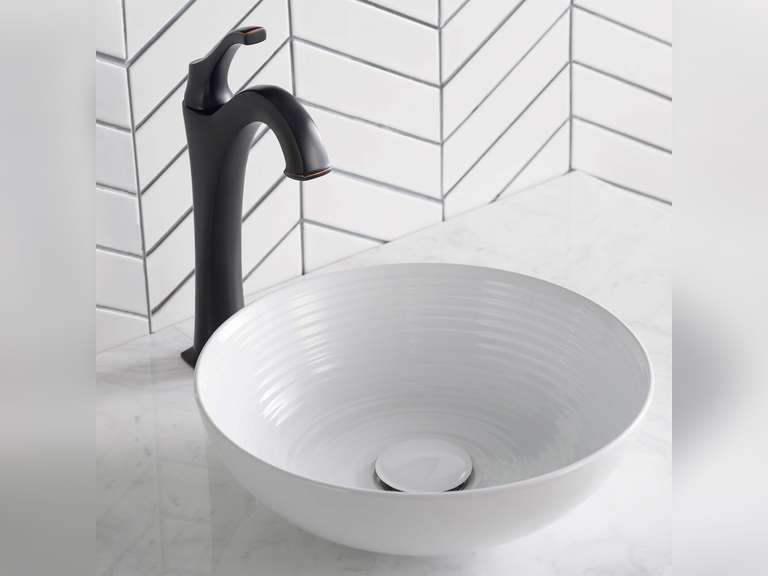 Kraus KCV-204 GWH Ceramic Above Counter Round Bathroom Sink, 13 x 13 x 4.38 Inches, White 294