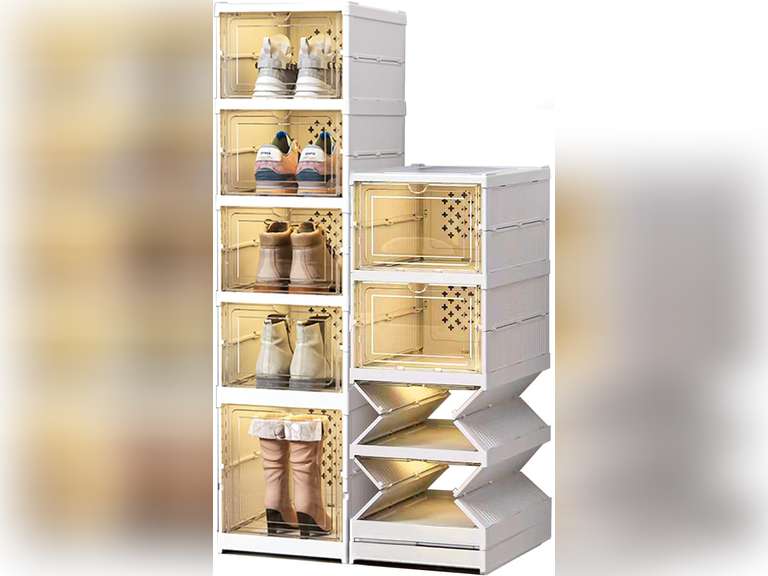 6 Tiers Stackable Shoe Storage Organizer bins open front, Space Saving Shoe Rack Holder Boxes,Moving Cabinet Bins Sturdy, Clear 30