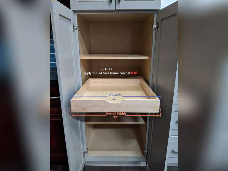 32 Wide Pull-Out Wood Drawer Fits 36 Base or Pantry Cabinet, Slide-Out Organizer Tray for Large Kitchenware, Bulk Items, or Frameless Cabinet Spacer (Fit Face Frame Cabinet B36 Pantry36) 95
