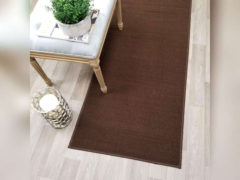 Custom Size Brown Solid Plain Rubber Backed Non-Slip Hallway Stair Runner Rug Carpet 22 inch Wide Choose Your Length 22in X 6ft 33