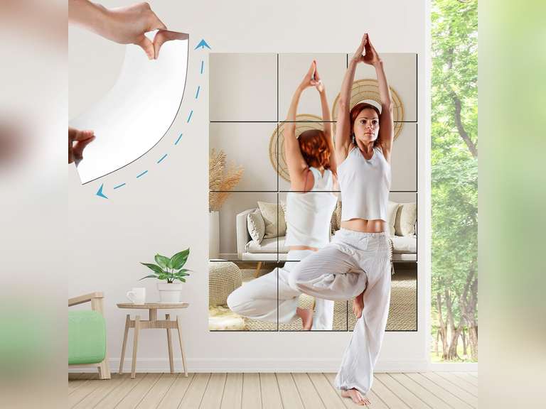SLDIYWOW Wall Mirror Full Length, 4Pcs Full Body Mirror for Bedroom, Safety Unbreakable Mirror Great for Baby Kids Toddler, Full Body Mirror Tiles for Bedroom, Home Gym, Living Room 19