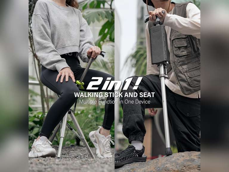 STEP2GOLD Ta-Da Chair, Portable Trekking Hiking Pole, Folding Walking Stick with Seat, Walking Cane with Chair, Foldable Chair, Lightweight Aluminum, Easy Carry and Storage, Anti-Slip 159