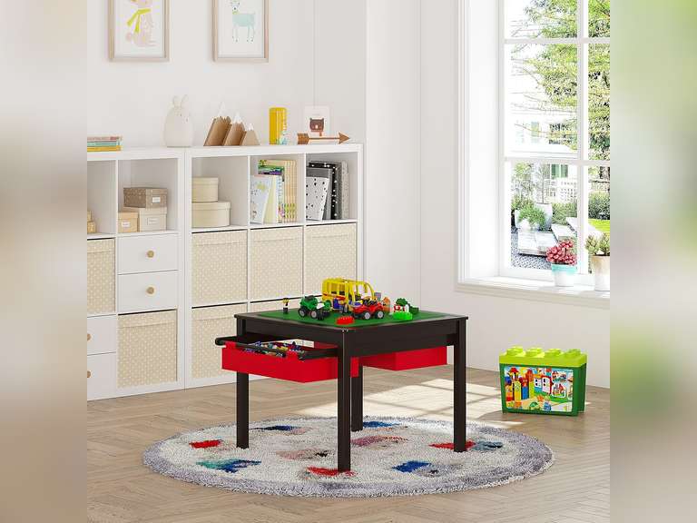 UTEX 2 in 1 Kids Construction Play Table with Storage Drawers and Built in Plate (Espresso) 87