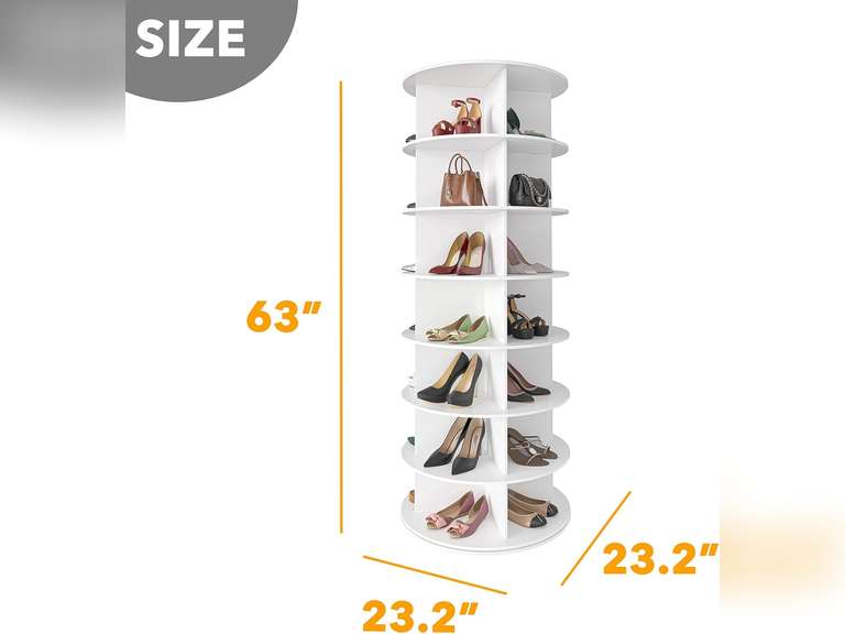 SpaceAid 7 Tier Rotating Shoe Rack Tower, Spinning Shoe Display Lazy Susan, Revolving 360 Shoe Rack Storage Round Carousel, Vertical Handbag Rotate Shoes Closet Organization (7-Tier White) 131