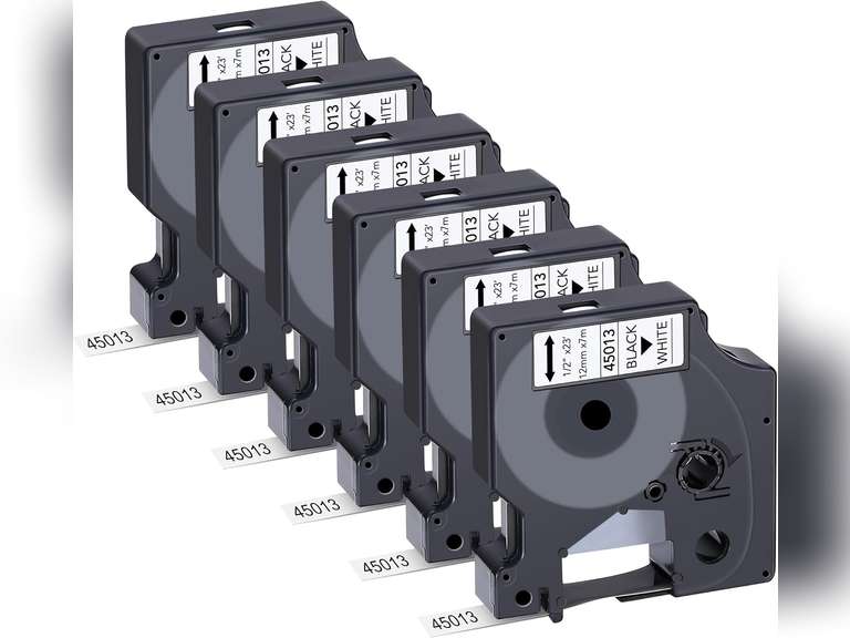 6-Pack Dymo D1 Label Tape 45013 Black on White 1/2 Inch x 23 Feet Compatible for DYMO LabelManager 160 280 210D 360D 420P Wireless PnP 220P 260P 500TS 450DUO 14