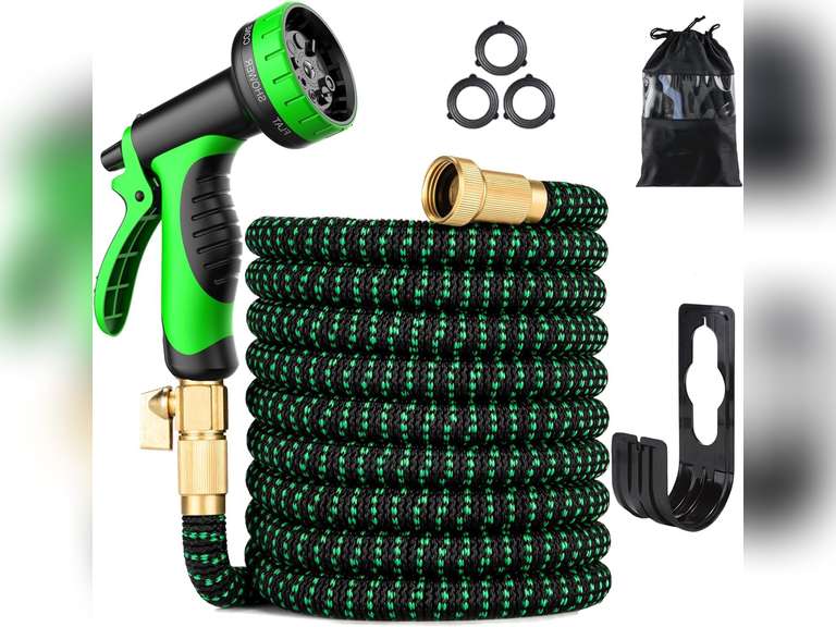 100 ft Expandable Garden Hose - Kink Free Flexible Water Hose 100ft with 10 Pattern Spray Nozzle, 3/4 Solid Brass Connectors, Retractable Lightweight Expanding Hose 44