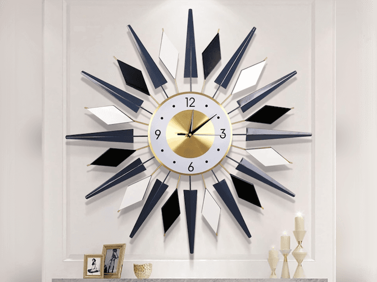 Large Wall Clock Metal Decorative Wall Clocks Silent Non-Ticking Modern Big Clocks for Living Room Dining Room Bedroom Decor,Blue Black White 75