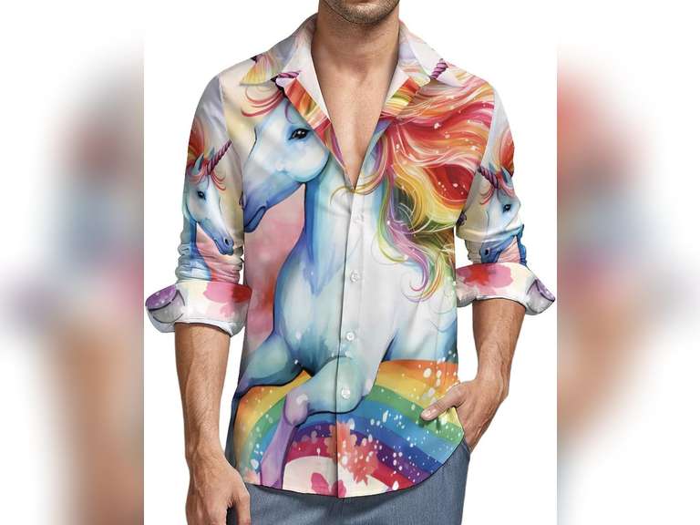 Similar model, Rainbow Unicorns Men's Button Down Shirt Long Sleeve Shirt Casual Regular Fit Tops with Pocket, L 30