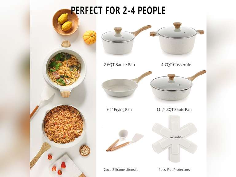 SENSARTE Nonstick Ceramic Cookware Set 13-Piece, Healthy Pots and Pans Set, Non-toxic Kitchen Cooking Set with Stay-Cool Handles, Silicone Tools and Pot Protectors, PFAS and PFOA Free 100