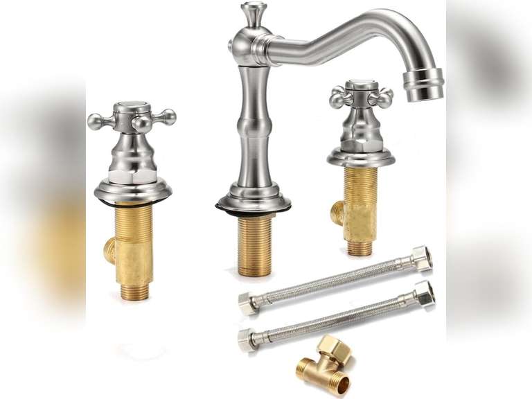 Antique 3 Holes 2 Knobs Tub Spout Basin Bathroom Sink Waterfall Faucet Widespread Hot Cold Mixer Tap - ( Color: 03 ) 265