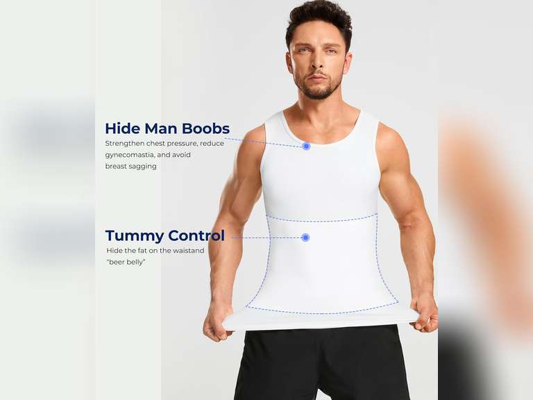 TAILONG Compression Shirts for Men Slimming Body Shaper Vest Tank Top Undershirt Tummy Control Shapewear size XL 27