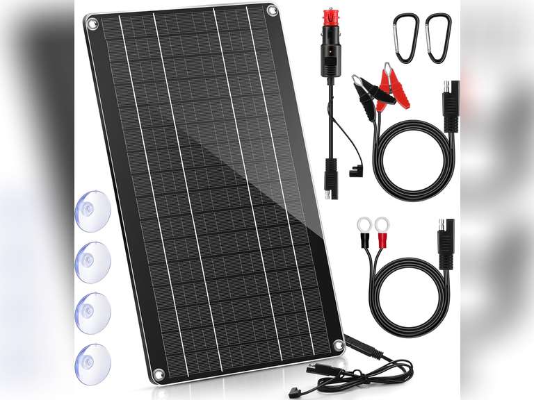Saillong 10W 12V Solar Car Battery Charger Maintainer, Waterproof Solar Panel Portable Solar Trickle Charger with Cigarette Lighter Plug Alligator Clip for Car Motorcycle Boat Marine RV 19
