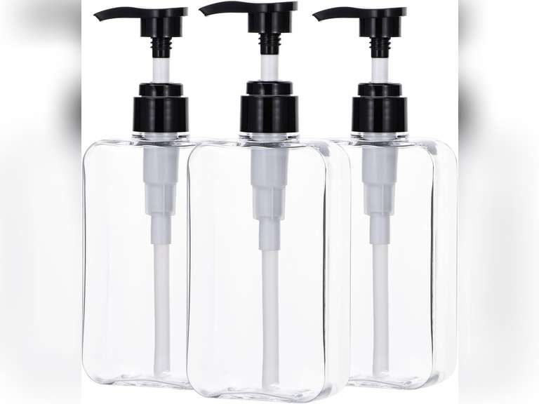Yebeauty Pump Bottle Dispenser, 3 Pack 10oz 300ml Clear Refillable Shampoo and Conditioner Bottles Dispenser, Empty Plastic Shower Hand Soap Dispenser Lotion Container for Bathroom Kitchen 10