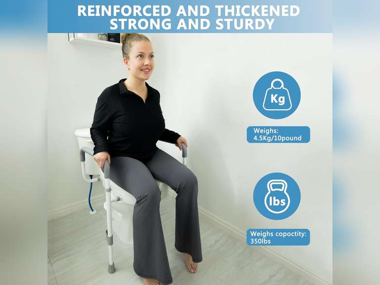 Raised Toilet Seat with Handles for Elderly - Toilet Seat Risers for Seniors with Adjustable Padded Arms - Elevated Toilet Safety Seat for Standard or Elongated Commode 100