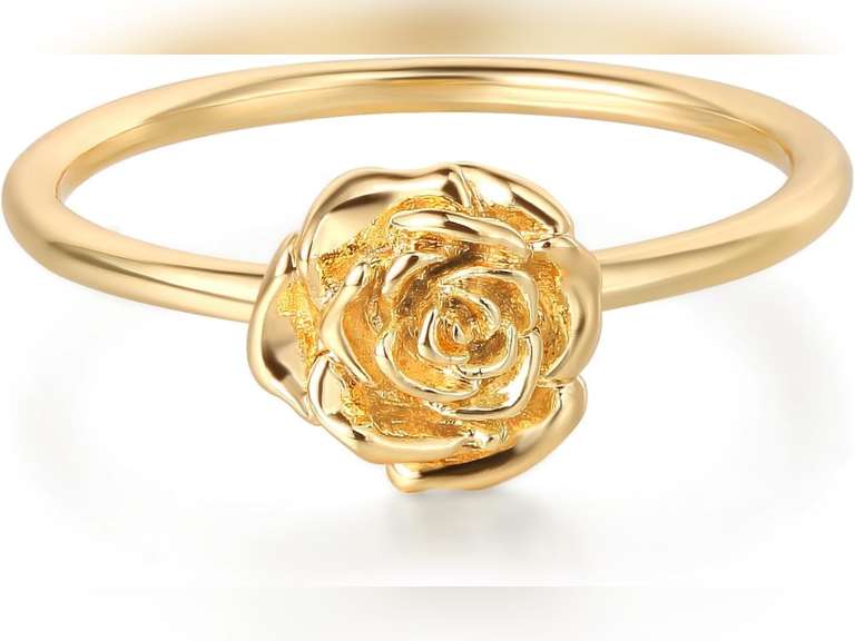 Birth Flower Ring for Women 14K Gold Plated Floral Minimalist Stackable Finger Jewelry Birthday Gifts size 6 14