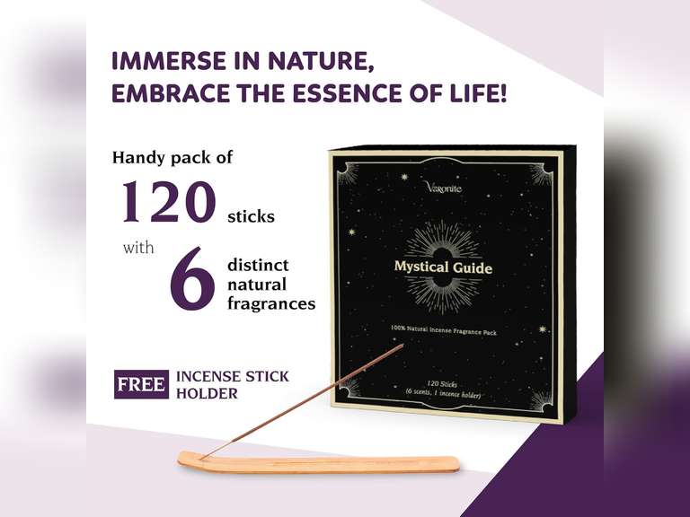 Varonite Mystical Guide Incense Sticks Variety Pack of 6 (120 Insence-sticks) with Holder: Patchouli, Lavender, Sandalwood, Cinnamon, Lemongrass, Sage Inscents-sticks, Organic Incense Sticks Non toxic 30