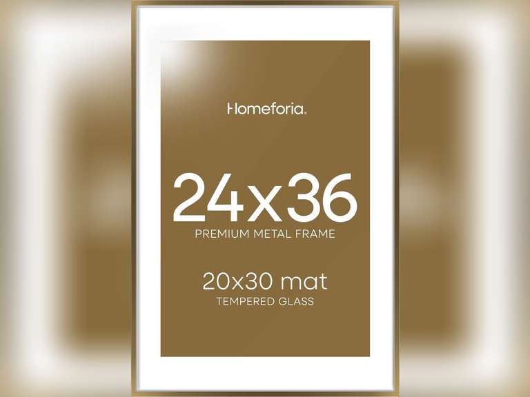Homeforia 24x36 Picture Frame Bronze, High End Metal 24 x 36 Large Poster Frames with Mat 20 by 30 Photo, 24x36 Brass Frame Matted to 20x30 Print, 36x24 Thin Frames, Tempered Glass, Wall Kit, Set of 1 (see picture) 115