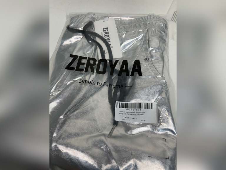 ZEROYAA Mens Metallic Shiny Sweatpants Disco Party Elastic Trousers Size L 30