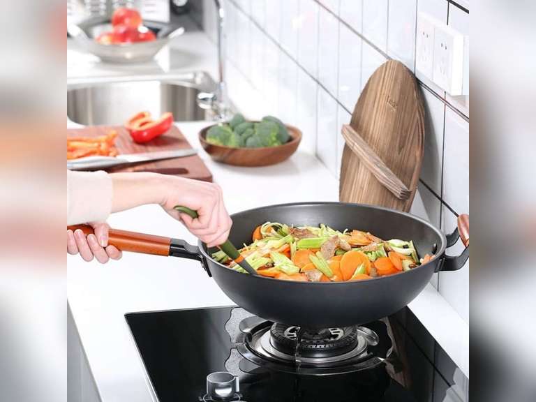 Wok - Traditional Hand Hammered Carbon Steel Pow Wok and Steel Helper Handle-13.7inch 128