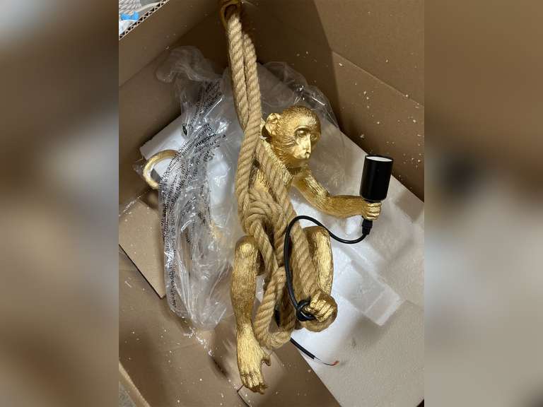 Monkey Pendant Light Vintage Resin Monkey Chandelier Hemp Rope Industrial Hanging Light Fixture (Gold) 67