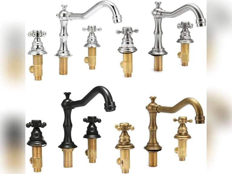 Antique 3 Holes 2 Knobs Tub Spout Basin Bathroom Sink Waterfall Faucet Widespread Hot Cold Mixer Tap - ( Color: 03 ) 265
