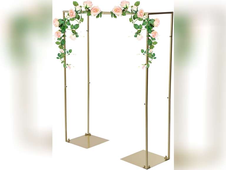 3.9x3.3Ft Gold Square Backdrop Stand Arch, Metal Wedding Arch Stand Pipe Kit Backdrop Door for Wedding Ceremony, Birthday Party, Theme Event Decoration, Easy Assembly 50
