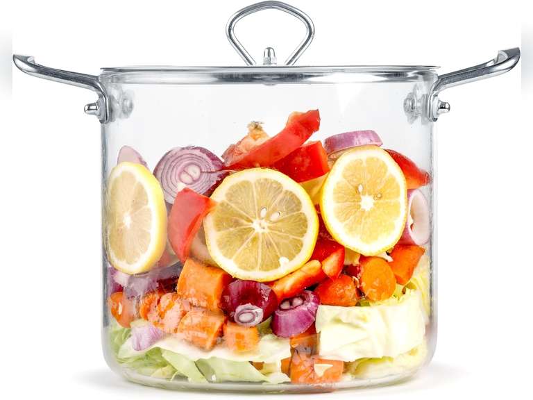 Glass Cooking Pot Sauce Pan with Lid Cover 5L / 5.3 Quartz Heat Resistant Simmer Pot for Stove Potpourri, Pasta, Soup, Salad, Clear Glass Pots for Cooking Stock Pot Borosilicate Glass Cookware 89