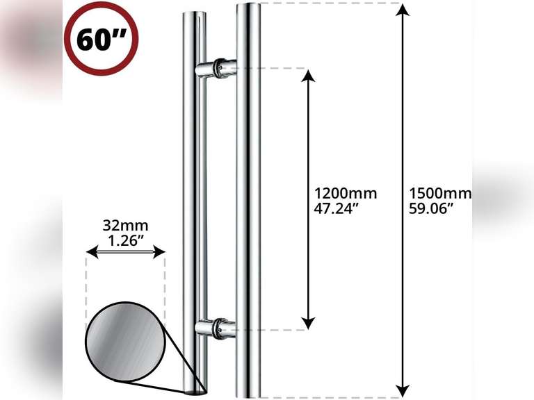 60 inch Brushed Stainless Steel Pull Push Door Handles, Interior or Exterior, Contemporary, Modern 115