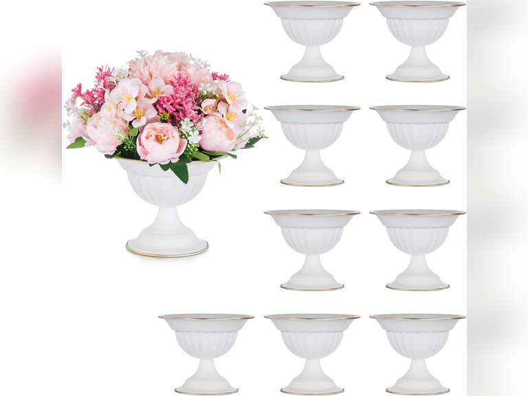 Sziqiqi White Flower Arrangements Pot Vase for Wedding Centerpieces Tables - 10 Pcs Small Metal Flower Planter Urn Vase Pot for Weddings Party Birthday Ceremony 95